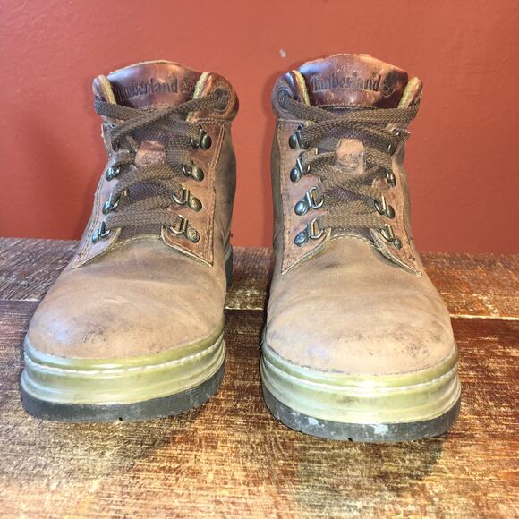 Timberland Womens 8 Brown Leather Hiking Combat Ankle Boot Gorpcore Outdoor - Picture 2 of 10